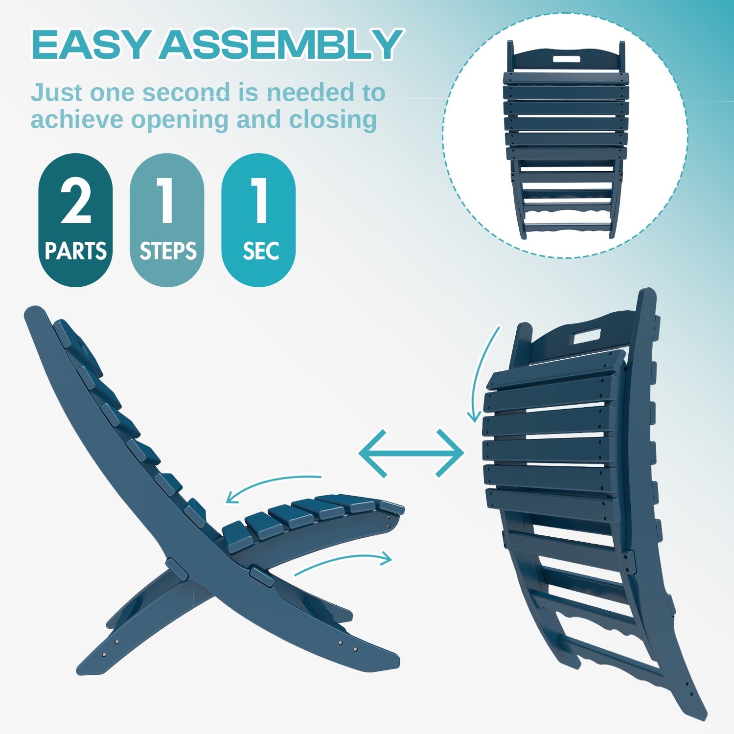 FODINGHILL Xavier Outdoor Adirondack Folding Chairs Set of 2, HDPE All-Weather Folding Adirondack Chair for Patio Lawn Garden, Blue