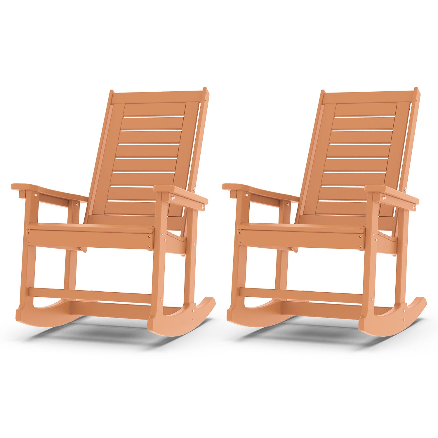 Outdoor Rocking Chair Set of 2,HDPE Oversized Rocking Chair Outdoor,High Back Rocking Patio Chairs for Porch Garden Balcony,Teak