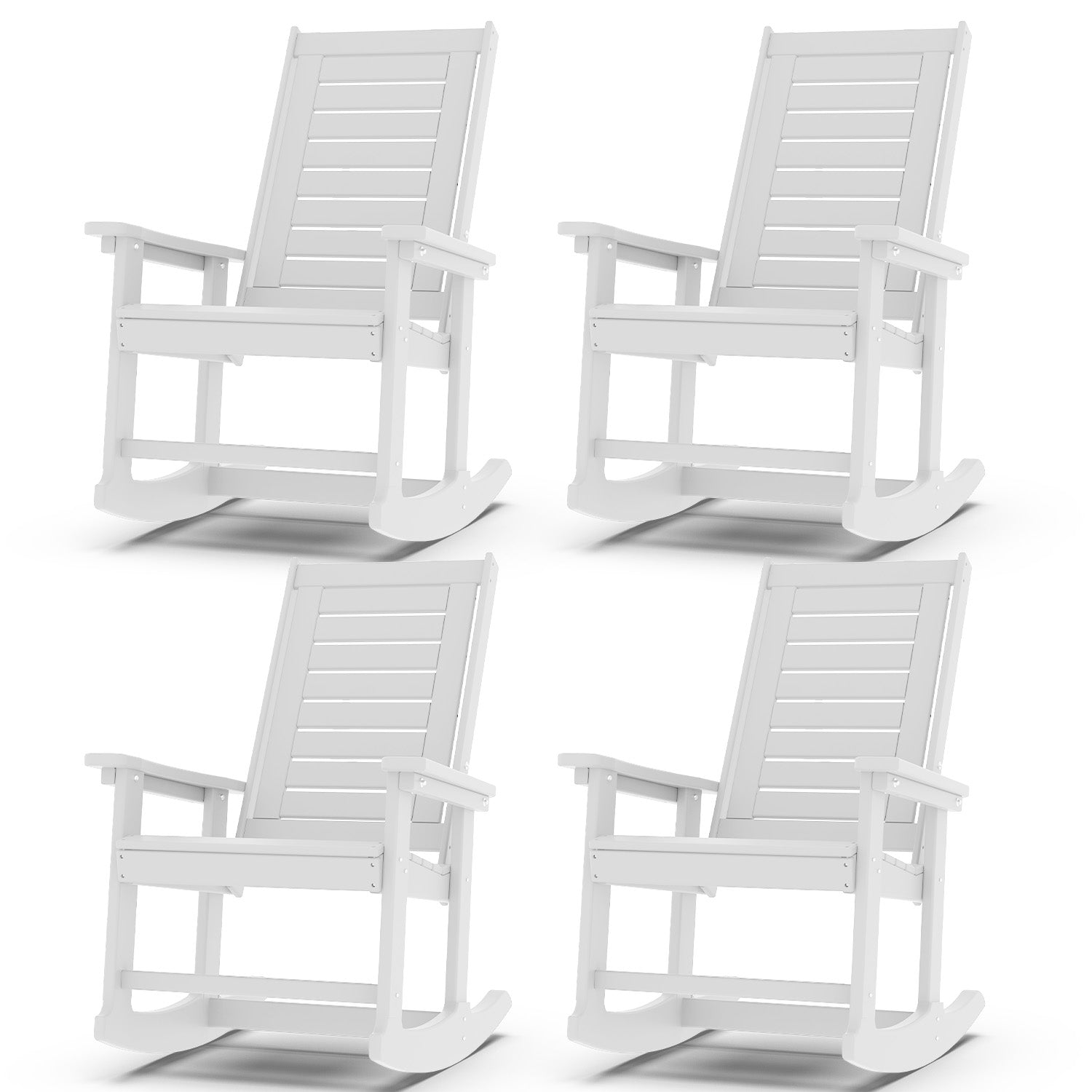 Outdoor Rocking Chair Set of 4,HDPE Oversized Rocking Chair Outdoor,High Back Rocking Patio Chairs for Porch Garden Balcony,White