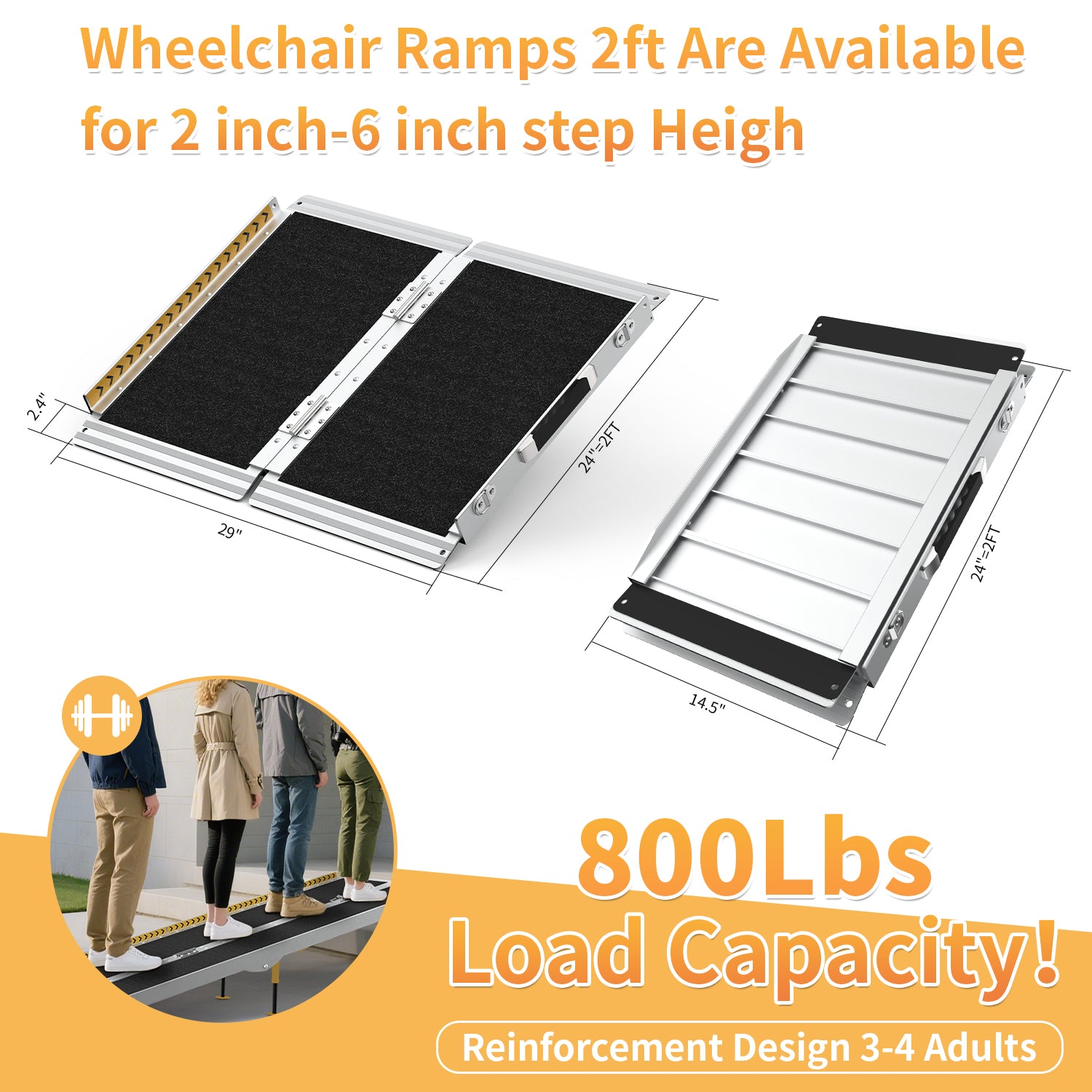 FODINGHILL 2 ft Folding Wheelchair Ramp,Portable Aluminum Threshold Ramp,800 lbs Capacity
