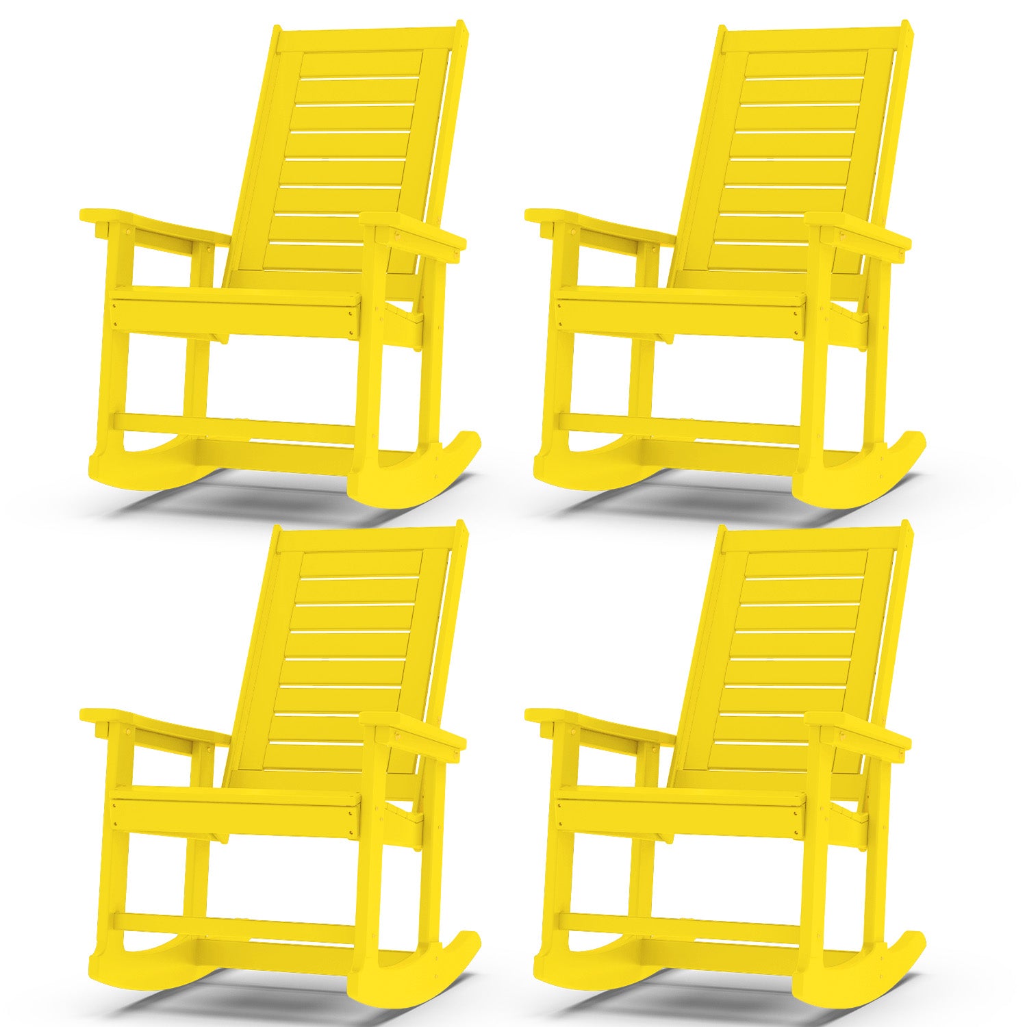 Outdoor Rocking Chair Set of 4,HDPE Oversized Rocking Chair Outdoor,High Back Rocking Patio Chairs for Porch Garden Balcony,Yellow