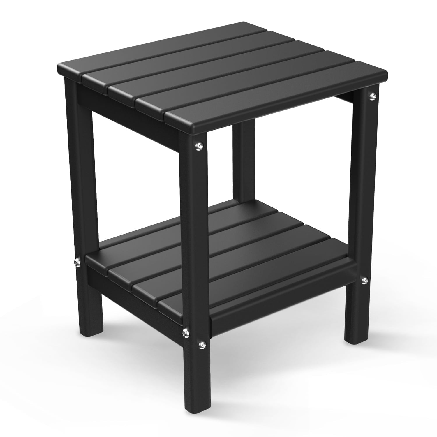 FODINGHILL 2-Tier Outdoor Side Table, HDPE All Weather Adirondack Patio Table with Storage Shelf, Outside End Table for Porch Backyard Indoor, Black