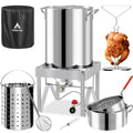 30QT Turkey Fryer Kit | Stainless Steel | Cover | Skimmer | 50,000BTU Burner | Outdoor Deep Fryers with Basket | Seafood Boil Pot | Crab Shirmp & Crawfish Boiler