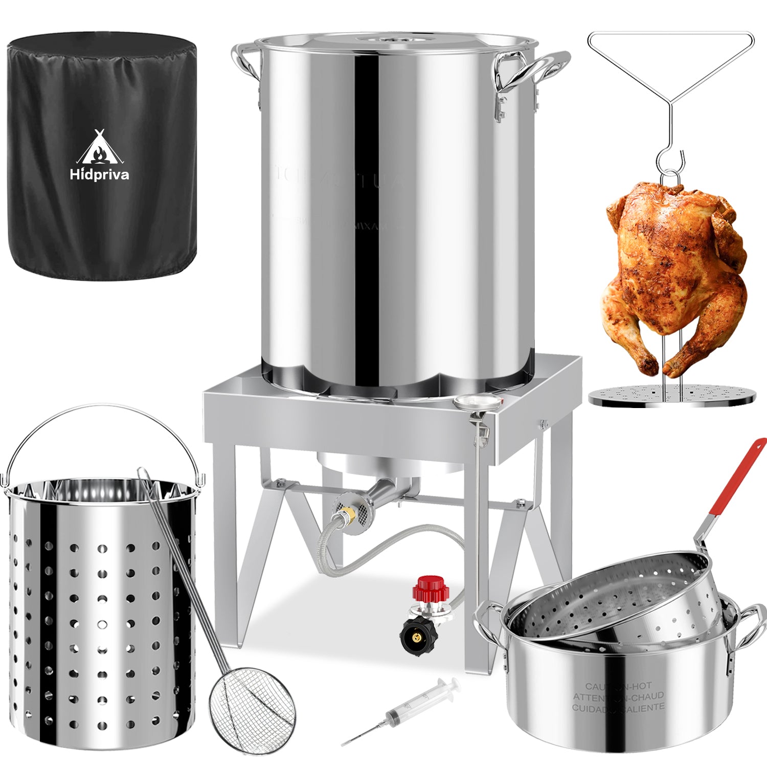 30QT Turkey Fryer Kit | Stainless Steel | Cover | Skimmer | 50,000BTU Burner | Outdoor Deep Fryers with Basket | Seafood Boil Pot | Crab Shirmp & Crawfish Boiler