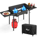 2 Burner Propane Camp Stove | 150,000 BTU Gas Burners | Side Shelves | Windscreen | Waterproof Cover | Detachable Legs | Ideal for Camping Backyard Outdoor Cooking