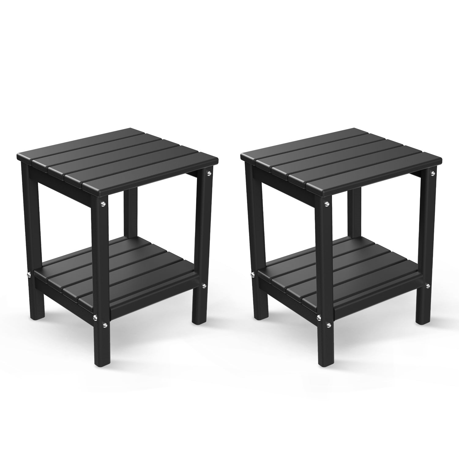 FODINGHILL 2-Tier Outdoor Side Table set of 2, HDPE All Weather Adirondack Patio Table with Storage Shelf, Outside End Table for Porch Backyard Indoor, Black