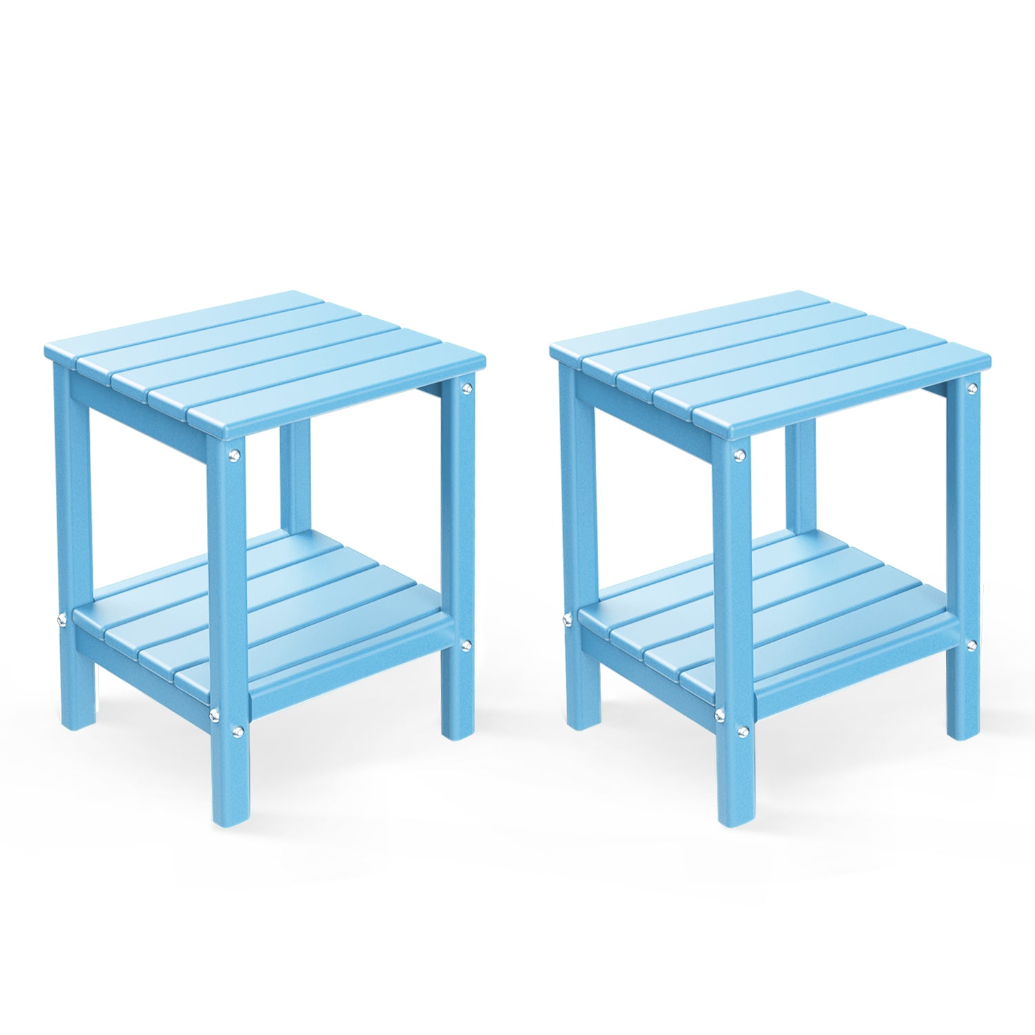 FODINGHILL 2-Tier Outdoor Side Table set of 2, HDPE All Weather Adirondack Patio Table with Storage Shelf, Outside End Table for Porch Backyard Indoor, Arctic