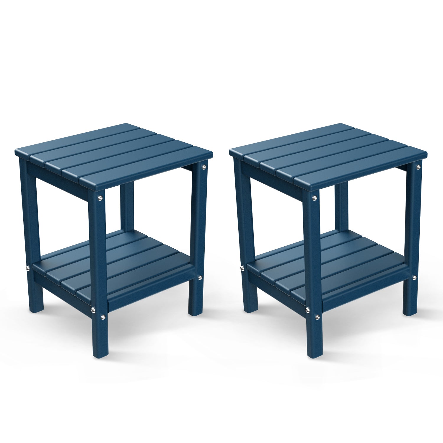 FODINGHILL 2-Tier Outdoor Side Table set of 2, HDPE All Weather Adirondack Patio Table with Storage Shelf, Outside End Table for Porch Backyard Indoor, Blue