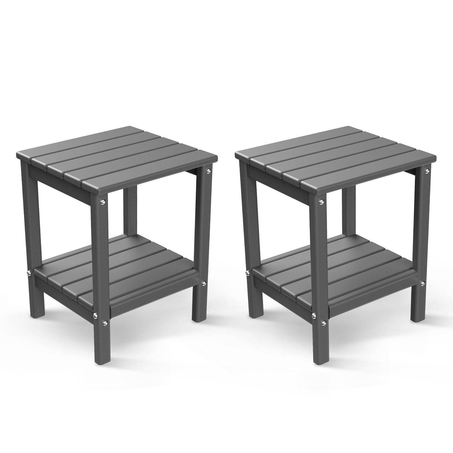 FODINGHILL 2-Tier Outdoor Side Table set of 2, HDPE All Weather Adirondack Patio Table with Storage Shelf, Outside End Table for Porch Backyard Indoor, Grey