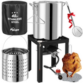 40QT Stainless Steel Turkey Fryer | Outdoor Fryer | Seafood Boil Pot | Cover & Skimmer Included | 50,000BTU Propane Burner | Deep Fryer Pot with Basket | Crab, Seafood & Crawfish Boiler