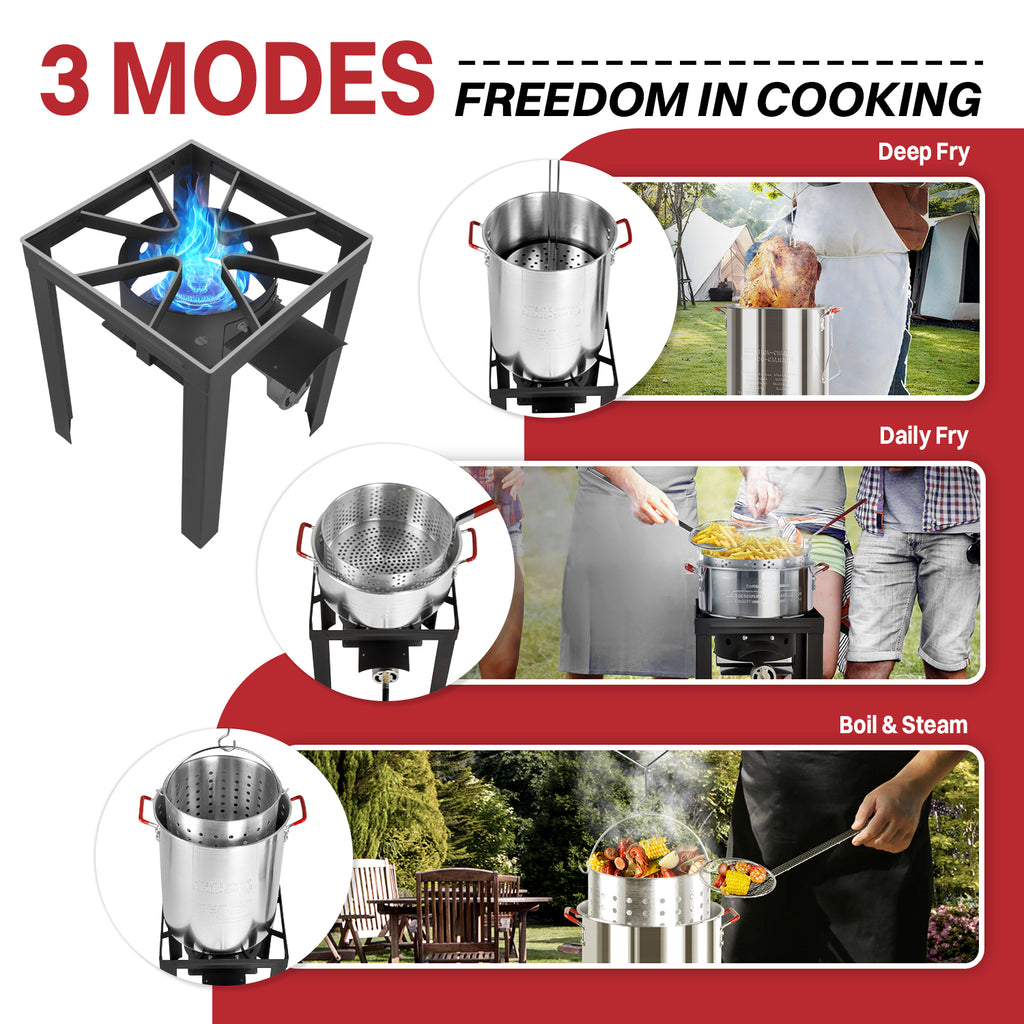 30QT & 10QT Outdoor Fryer | Turkey Fryer | Seafood Boil Pot | Cover & Skimmer Included | 50,000BTU Propane Burner | Aluminum Deep Fryer Pot with Basket | Crab, Seafood & Crawfish Boiler