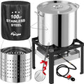 100QT Stainless Steel Crawfish Boiler | Seafood Boiling Kit | Cover & 18" Skimmer Included | 110,000BTU Propane Jet Burner | 20 PSI CSA Certified Regulator | Crab Boil Pot for Outdoor Backyard Cooking