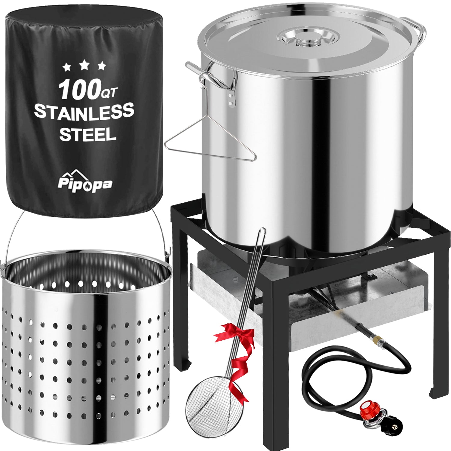 100QT Stainless Steel Crawfish Boiler | Seafood Boiling Kit | Cover & 18" Skimmer Included | 110,000BTU Propane Jet Burner | 20 PSI CSA Certified Regulator | Crab Boil Pot for Outdoor Backyard Cooking