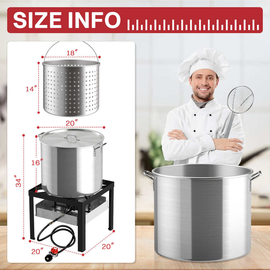 80QT Crawfish Boiler | Seafood Boiling Kit | Dustproof Cover & 16" Skimmer Included | 110,000BTU Propane Jet Burner | 0-20 PSI CSA Certified Regulator | Crab Boil Pot for Outdoor Backyard Cooking