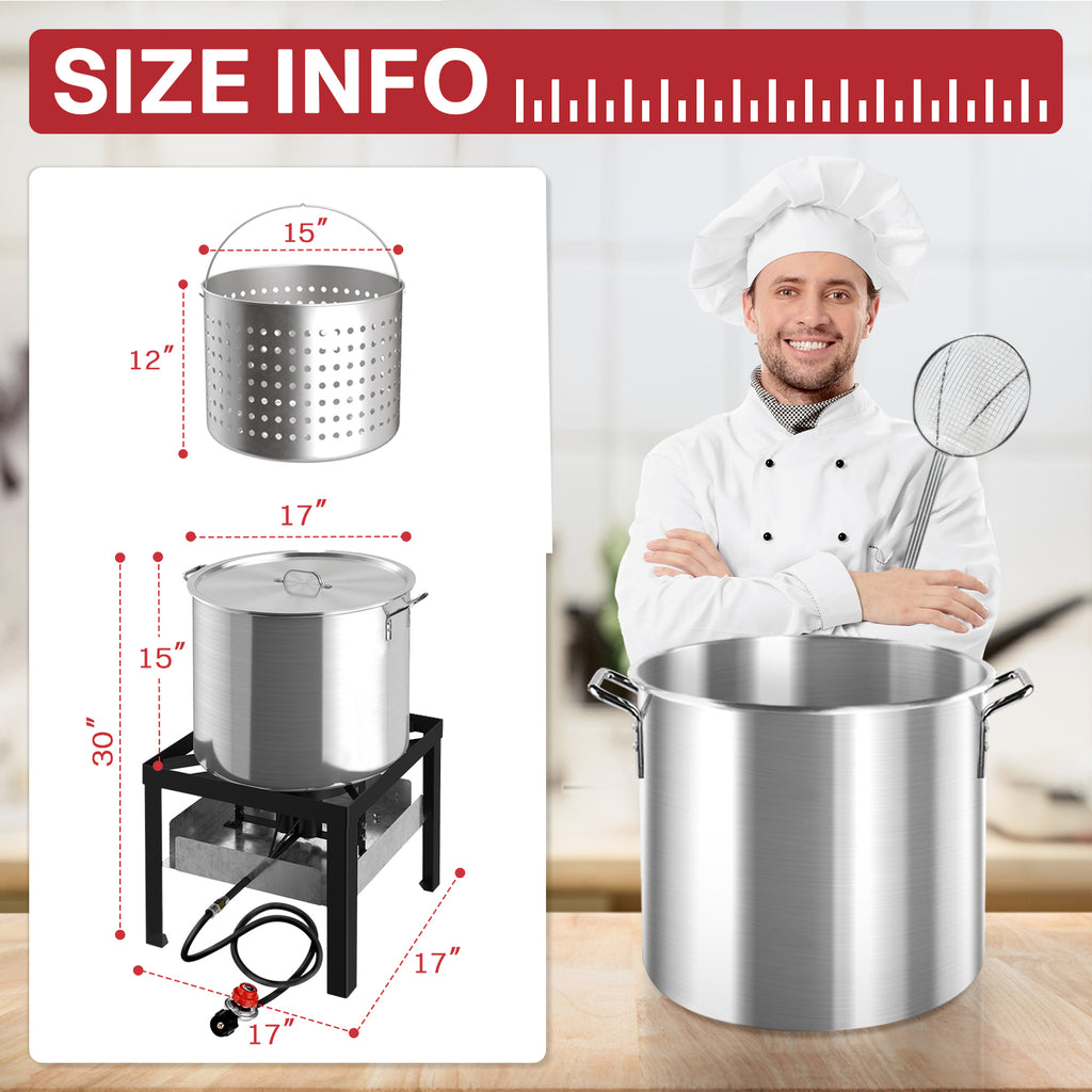 50QT Crawfish Boiler | Seafood Boiling Kit | Dustproof Cover & 12" Skimmer Included | 110,000BTU Propane Jet Burner | 0-20 PSI CSA Certified Regulator | Crab Boil Pot for Outdoor Backyard Cooking