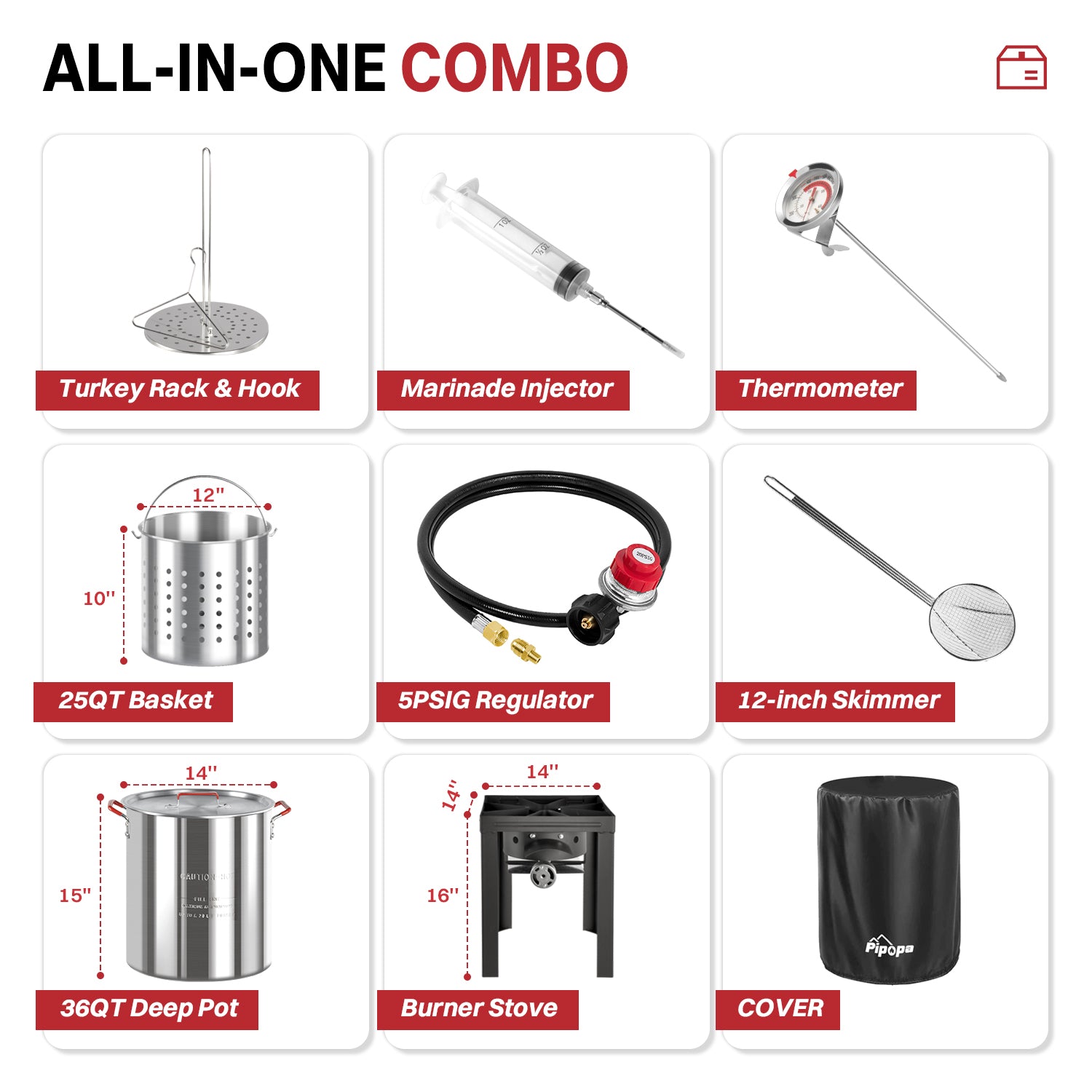 36QT Outdoor Fryer | Turkey Deep Fryer | Seafood Boil Pot | Cover & Skimmer Included | 50,000BTU Propane Burner | Aluminum Deep Fryer Pot with Basket | Crab, Seafood & Crawfish Boiler