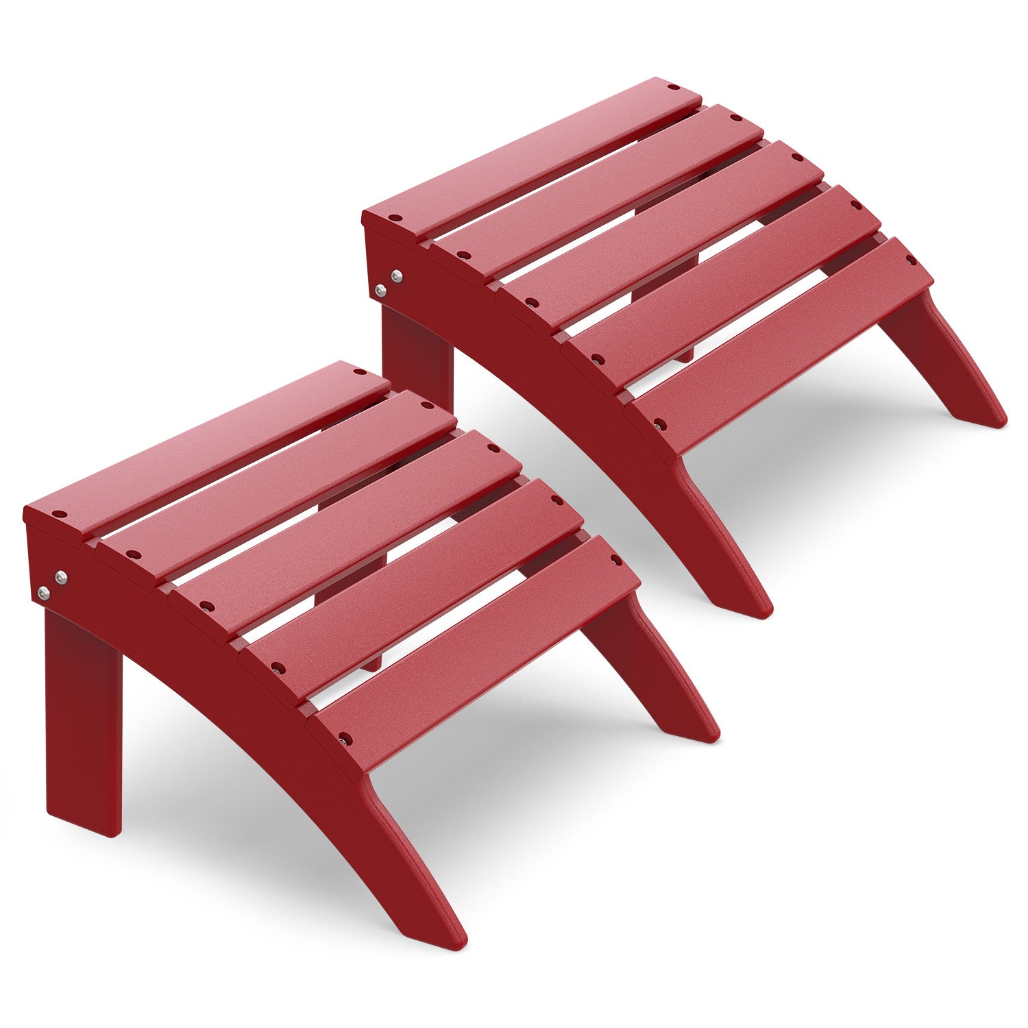 FODINGHILL Adirondack Outdoor Ottoman set of 2, HDPE Patio Foot Rest set of 2, All Weather Folding Foot Stool for Adirondack Chair, for Patio Backyard Pool Porch Lawn, Red