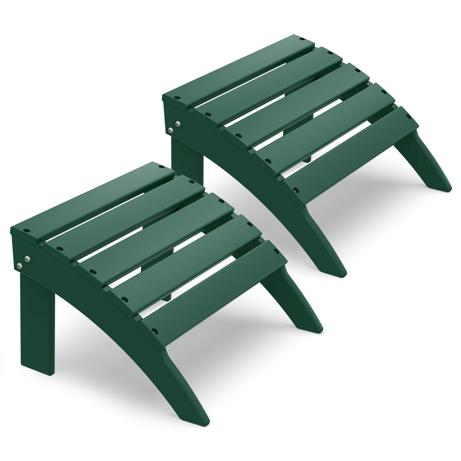 FODINGHILL Adirondack Outdoor Ottoman set of 2, HDPE Patio Foot Rest set of 2, All Weather Folding Foot Stool for Adirondack Chair, for Patio Backyard Pool Porch Lawn, Dark Green