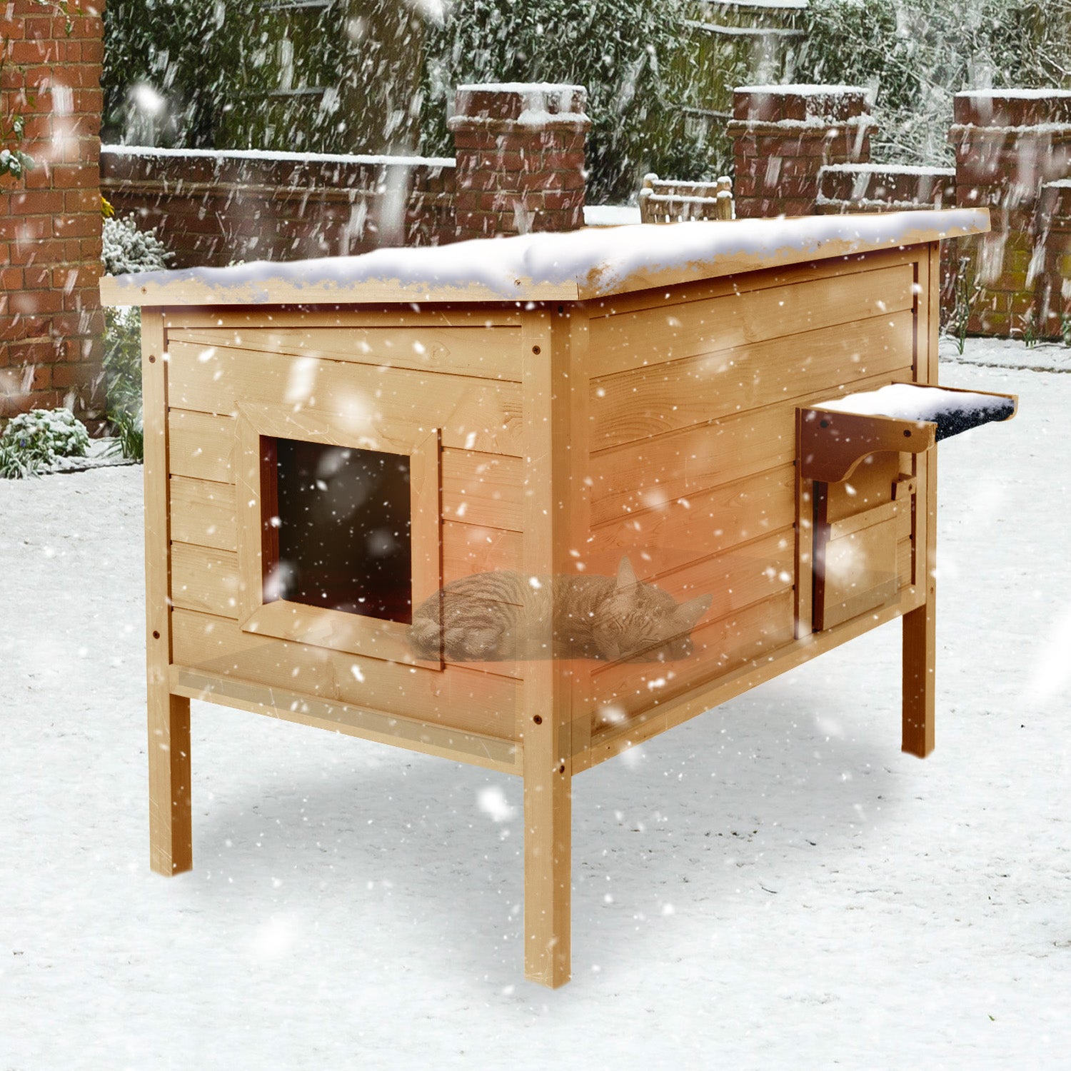 FODINGHILL Outdoor Cat House,Waterproof Cat Shelter with Insulted Liner,Feral Cat House Outdoor,Brown