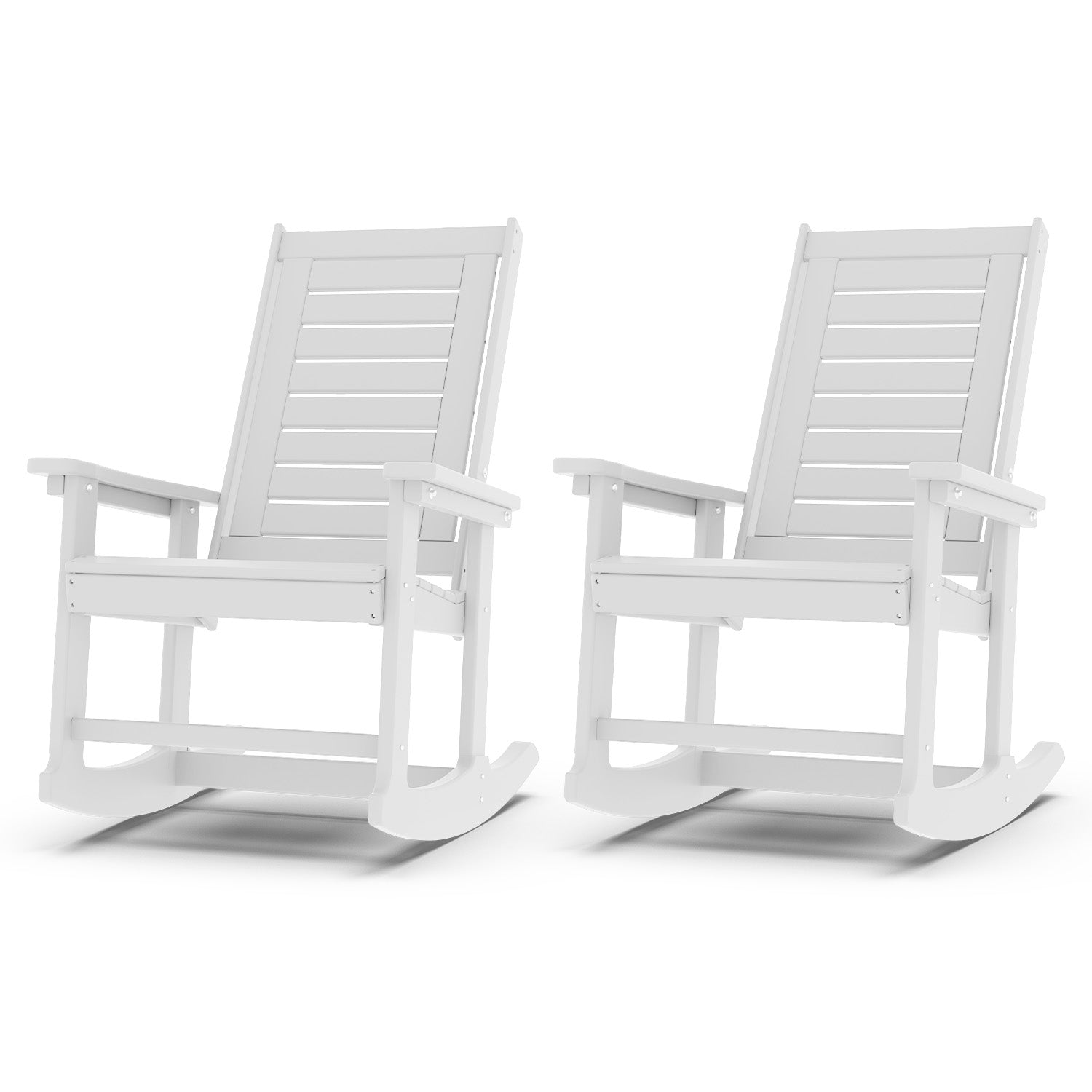 Outdoor Rocking Chair Set of 2, HDPE All Weather Adirondack Oversized Rockers, Porch Rocking Chairs for Patio Outside Backyard Balcony Garden, White