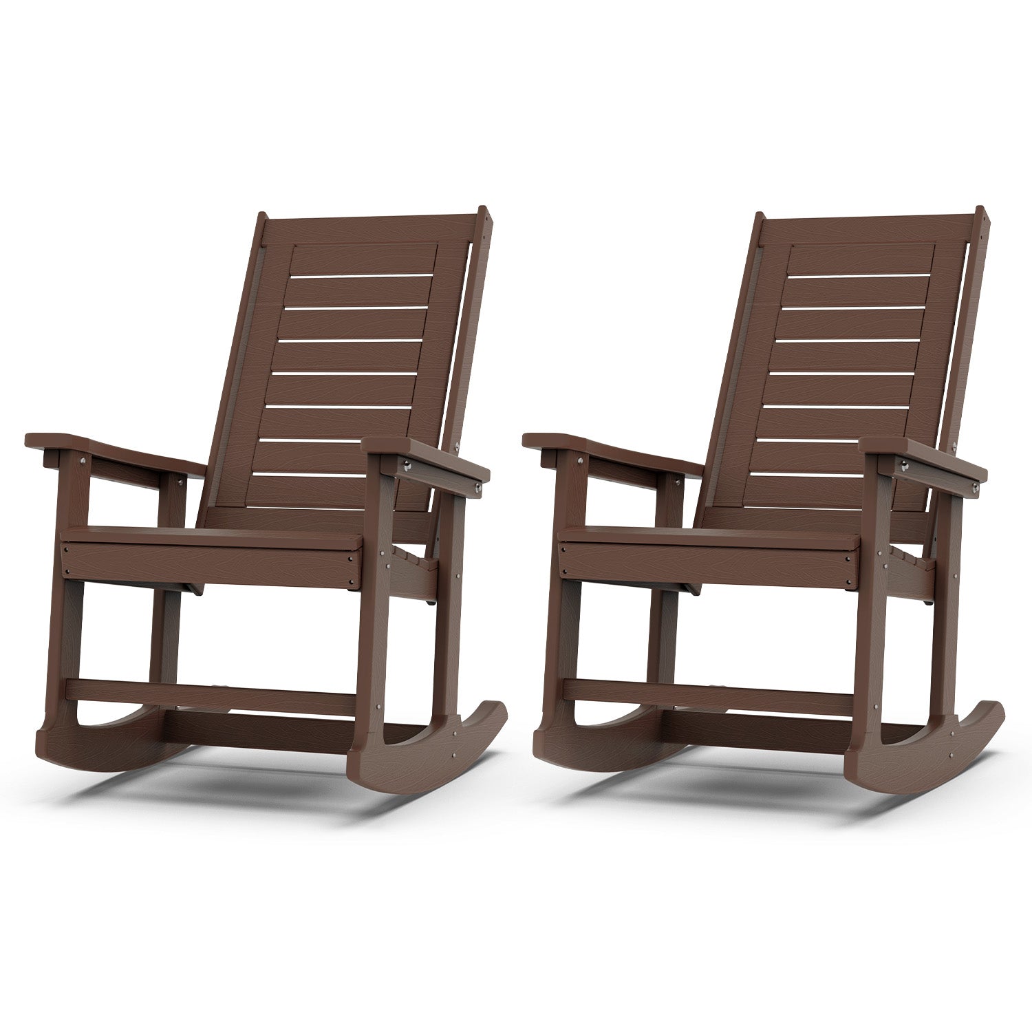 Outdoor Rocking Chair Set of 2, HDPE All Weather Adirondack Oversized Rockers, Porch Rocking Chairs for Patio Outside Backyard Balcony Garden, Brown Wood Grain