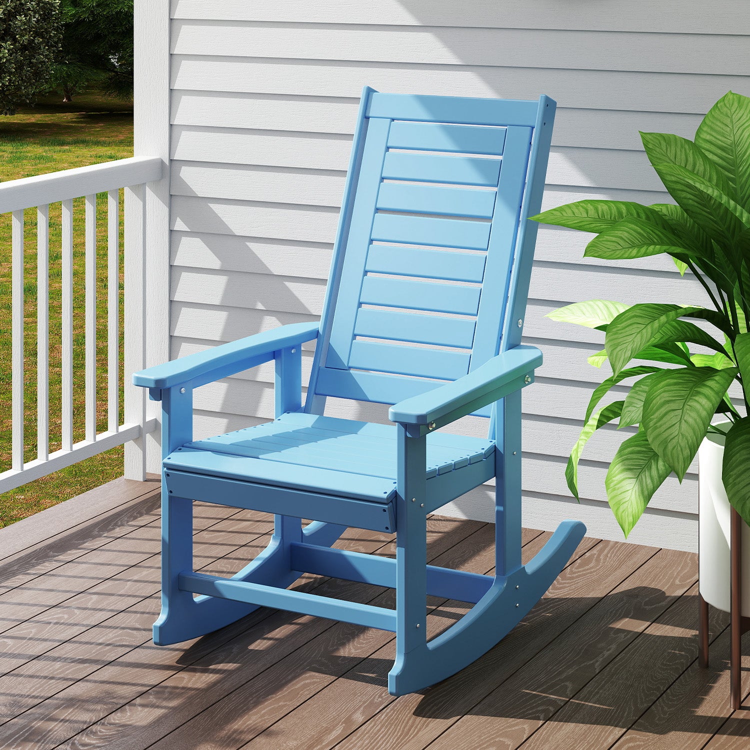 Outdoor Rocking Chair,HDPE Oversized Rocking Outdoor Chair,High Back Rocking Patio Chairs for Porch Garden Balcony,Arctic