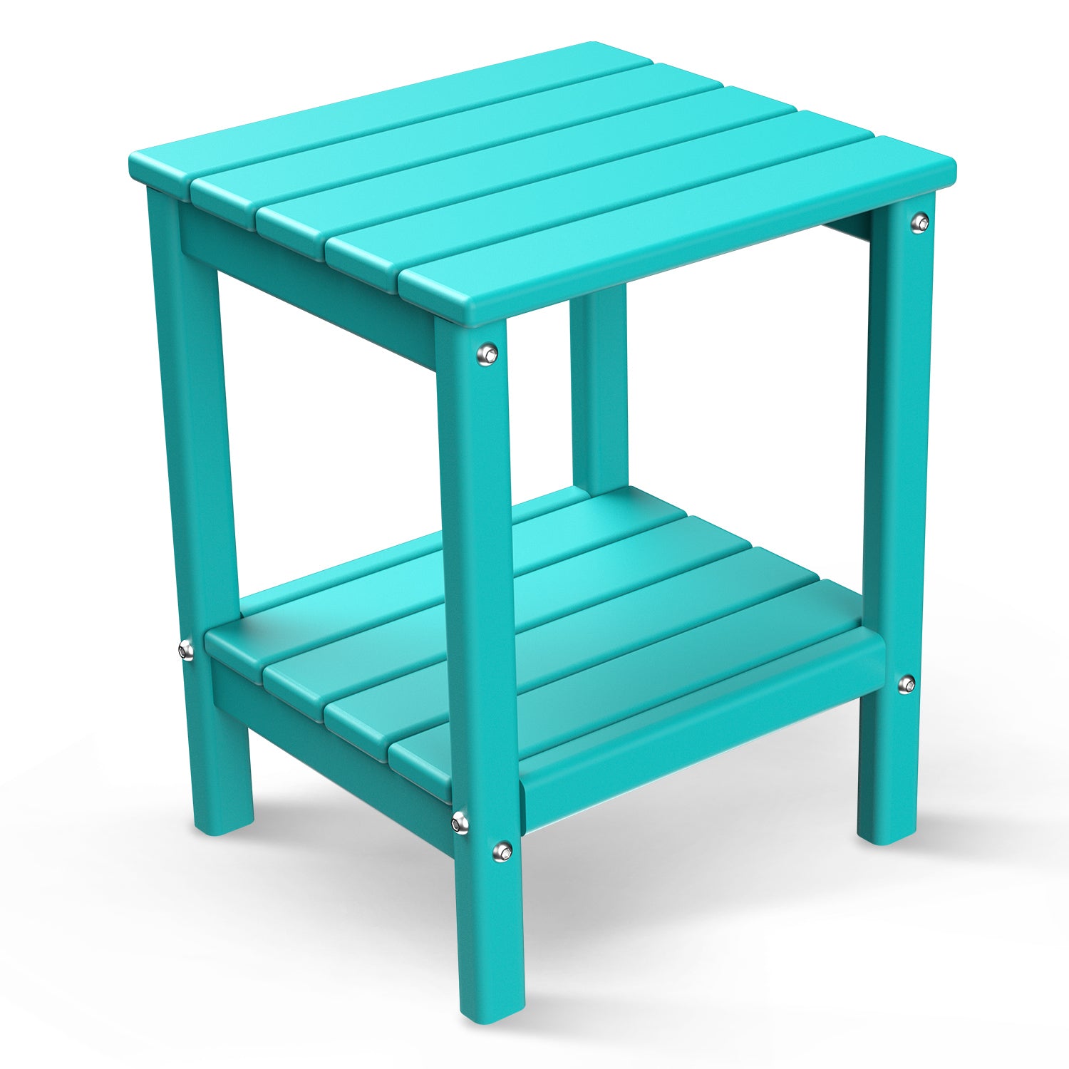 FODINGHILL 2-Tier Outdoor Side Table, HDPE All Weather Adirondack Patio Table with Storage Shelf, Outside End Table for Porch Backyard Indoor, Aqua