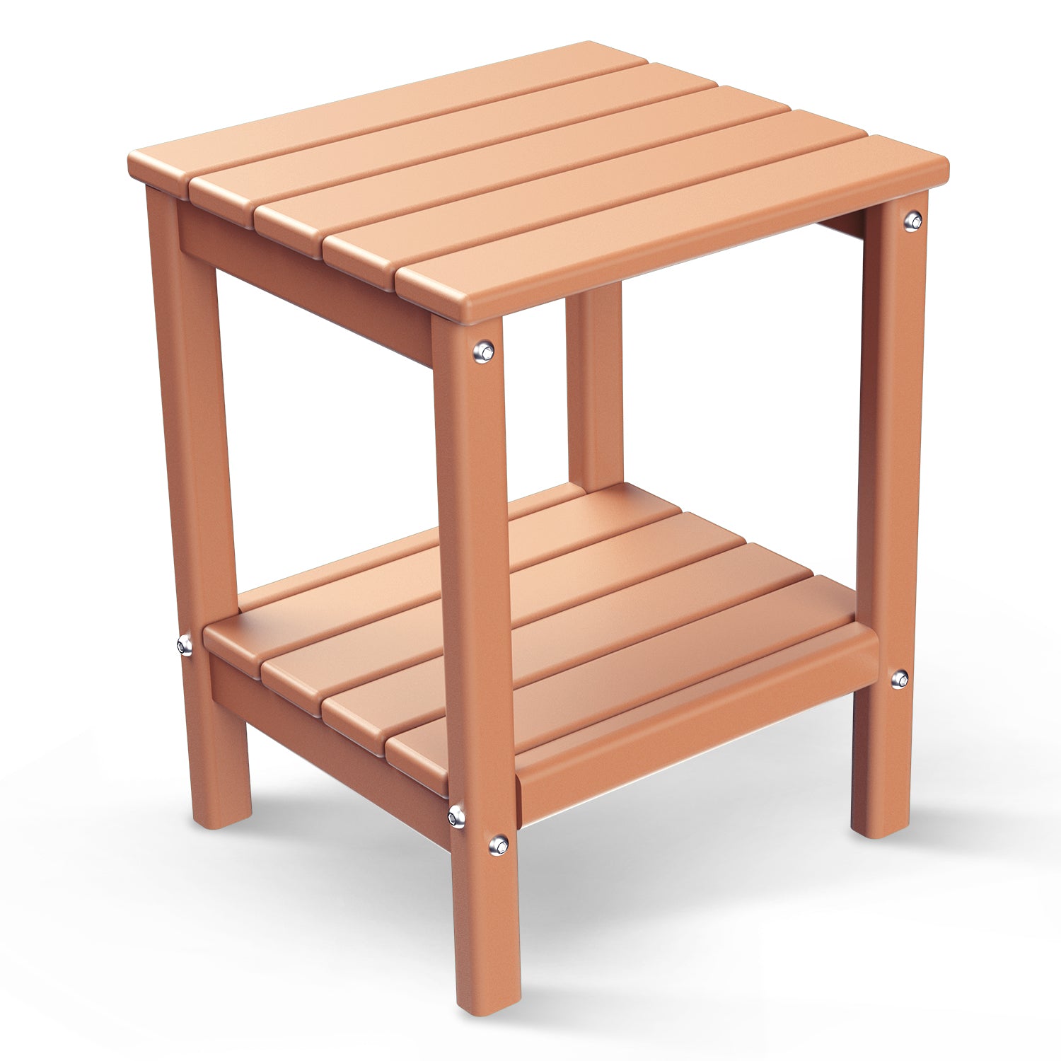 FODINGHILL 2-Tier Outdoor Side Table, HDPE All Weather Adirondack Patio Table with Storage Shelf, Outside End Table for Porch Backyard Indoor, Teak