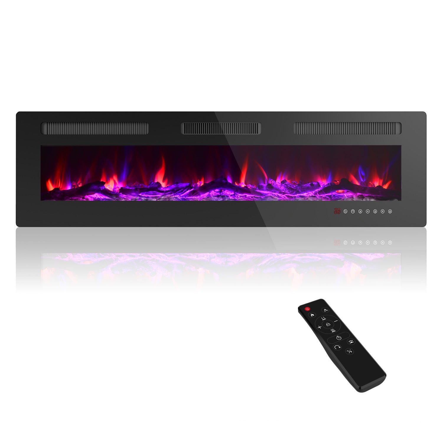 FODINGHILL 60” Electric Fireplace Ultra Thin Fireplace,Recessed Wall Mounted Fireplace Heater with Multicolor Flame & Remote Control,750/1500W