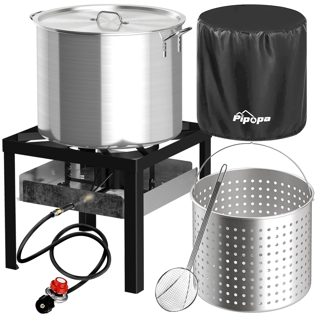 100QT Crawfish Boiler | Seafood Boiling Kit | Dustproof Cover & 16" Skimmer Included | 110,000BTU Propane Jet Burner | 0-20 PSI CSA Certified Regulator | Crab Boil Pot for Outdoor Backyard Cooking