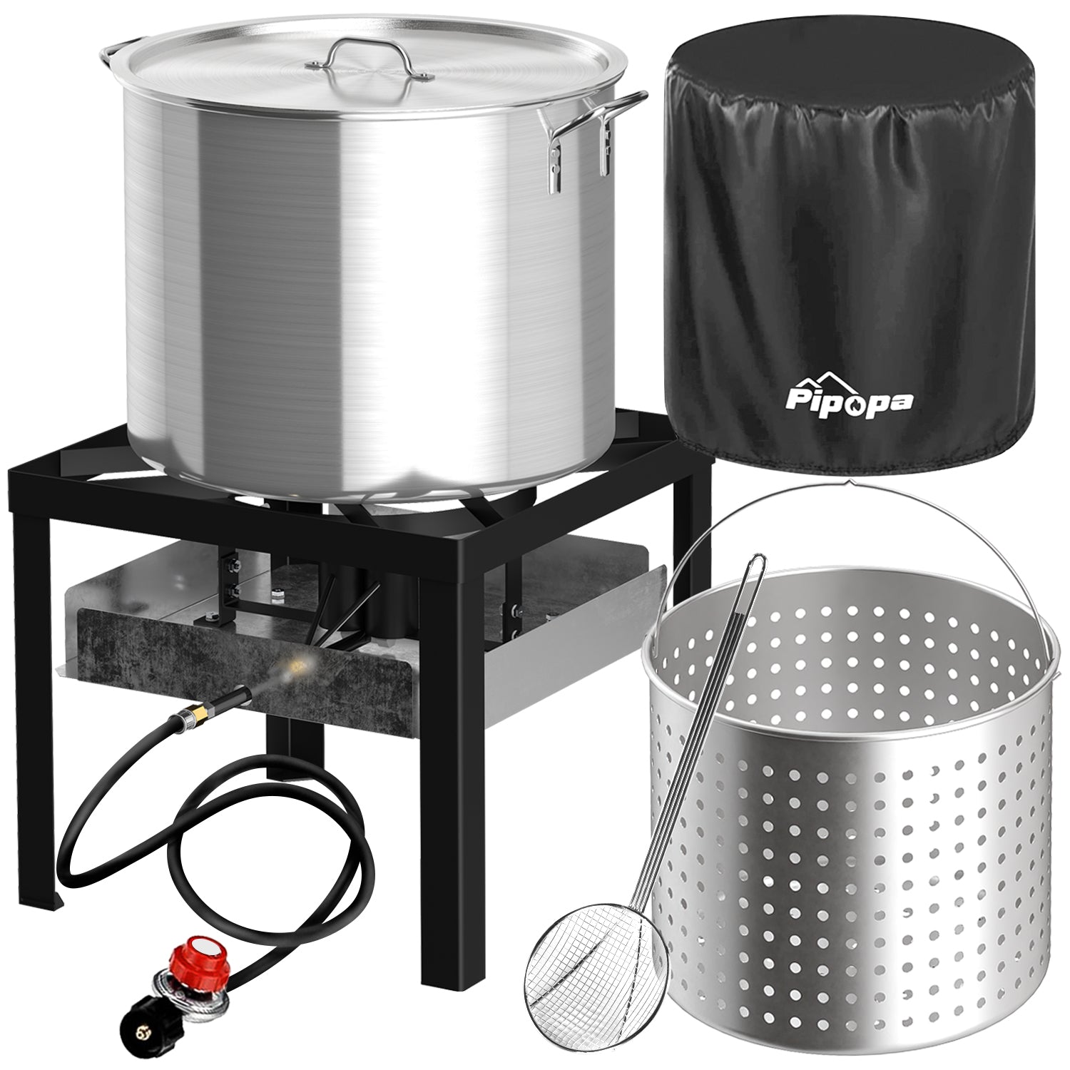 100QT Crawfish Boiler | Seafood Boiling Kit | Dustproof Cover & 16" Skimmer Included | 110,000BTU Propane Jet Burner | 0-20 PSI CSA Certified Regulator | Crab Boil Pot for Outdoor Backyard Cooking