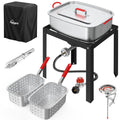 18QT Outdoor Propane Deep Fryer | Include 2 Baskets | Lid | 9" Fryer Tong | 6" Thermometer | Fish Fryer Pot with 50,000 BTU Propane Burner | Ideal for Fish, Chicken Wings & French Fries