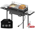 Outdoor Propane Deep Fryer | Dual Modes | Two Tanks | 8Qt Stainless Steel Pots | Includes Cover Tongs Thermometers Baskets & Lids | Independent Burners | 40,000 BTU | Ideal for Home & Commercial Use