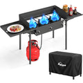 3 Burner Propane Camp Stove | 225,000 BTU Gas Burners | Side Shelves | Windscreen | Waterproof Cover | Detachable Legs | Ideal for Camping Backyard Outdoor Cooking
