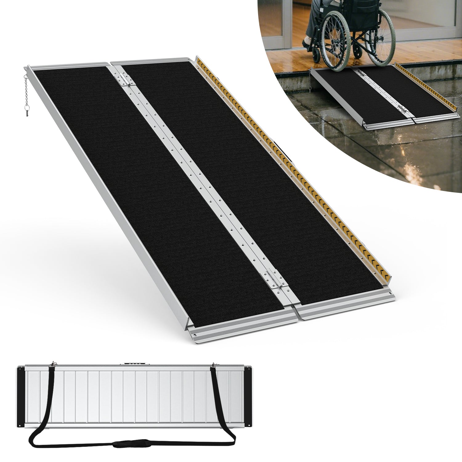 FODINGHILL 5 ft Folding Wheelchair Ramp,Portable Aluminum Threshold Ramp,800 lbs Capacity