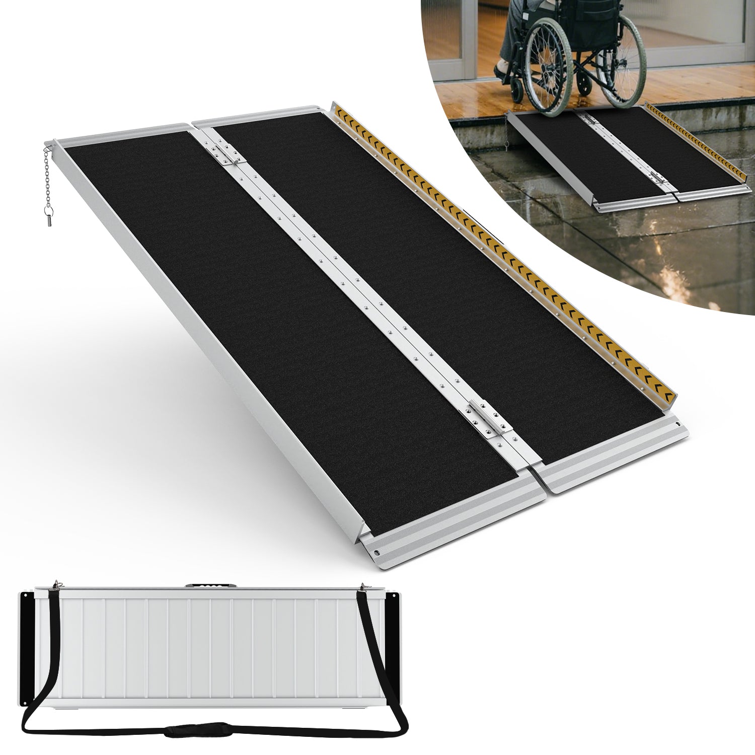 FODINGHILL 4.5 ft Folding Wheelchair Ramp,Portable Aluminum Threshold Ramp,800 lbs Capacity