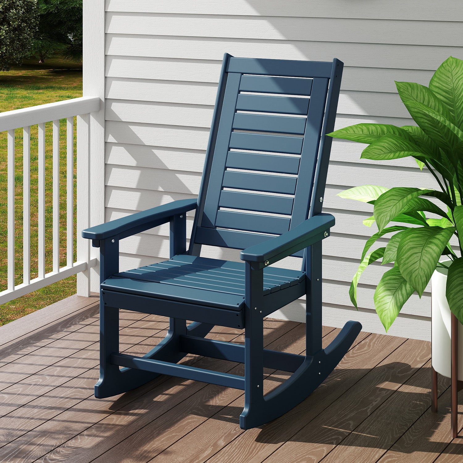 Outdoor Rocking Chair, HDPE All Weather Adirondack Oversized Rockers, Porch Rocking Chairs for Patio Outside Backyard Balcony Garden, Blue