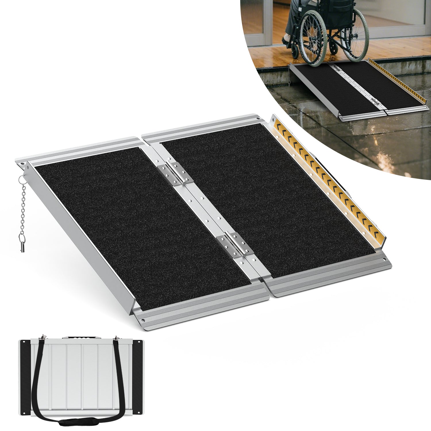 FODINGHILL 2 ft Folding Wheelchair Ramp,Portable Aluminum Threshold Ramp,800 lbs Capacity