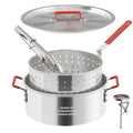 10QT Aluminum Fish Fryer Pot | with Lid & Tong | Deep Fryer with Basket | Indoor & Outdoor Cooking | All-Round Protection | Accessory Gift Pack | Perfect For Boiling ＆ Frying