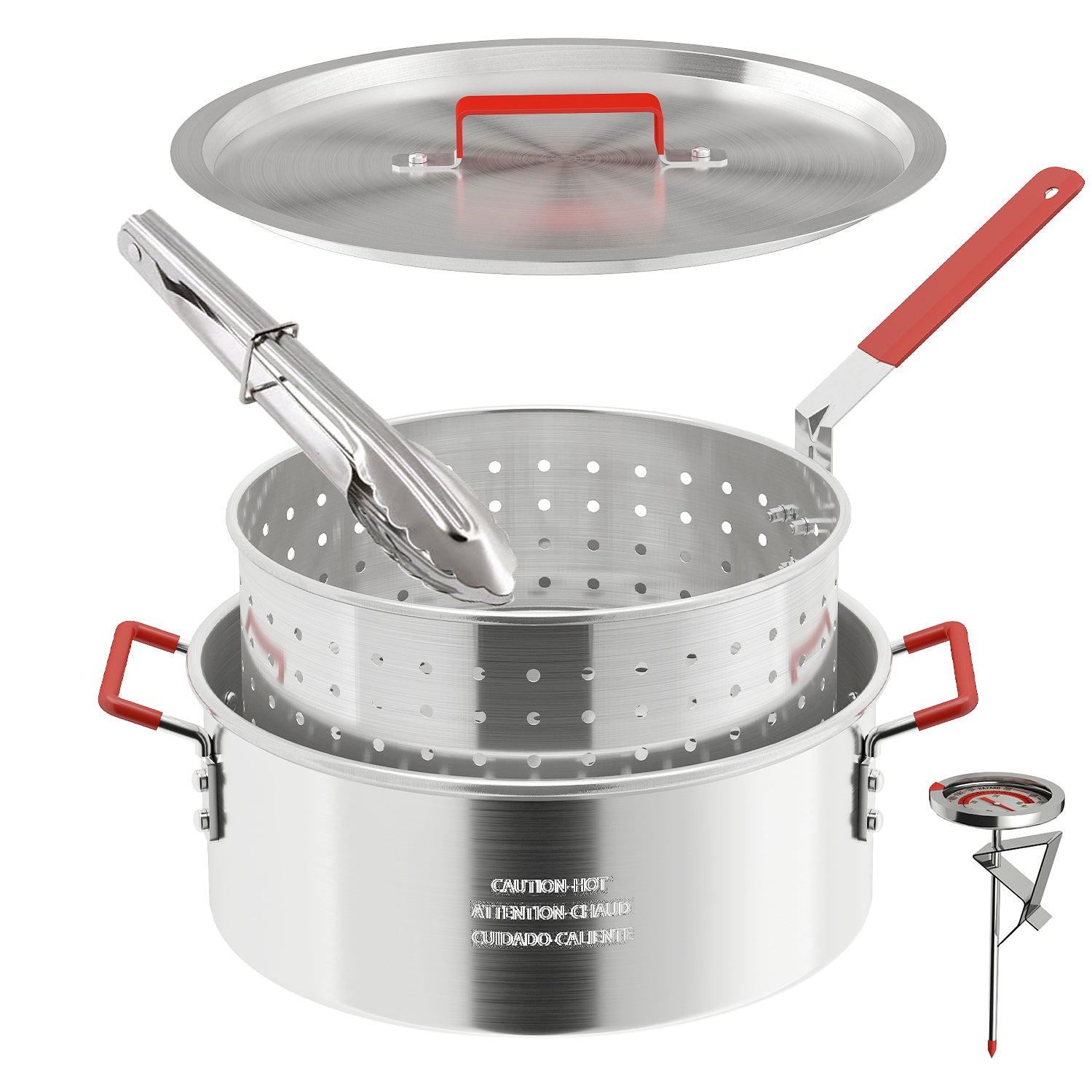 10QT Aluminum Fish Fryer Pot | with Lid & Tong | Deep Fryer with Basket | Indoor & Outdoor Cooking | All-Round Protection | Accessory Gift Pack | Perfect For Boiling ＆ Frying