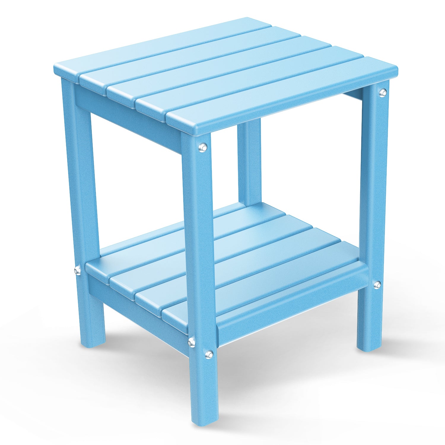 FODINGHILL 2-Tier Outdoor Side Table, HDPE All Weather Adirondack Patio Table with Storage Shelf, Outside End Table for Porch Backyard Indoor, Arctic