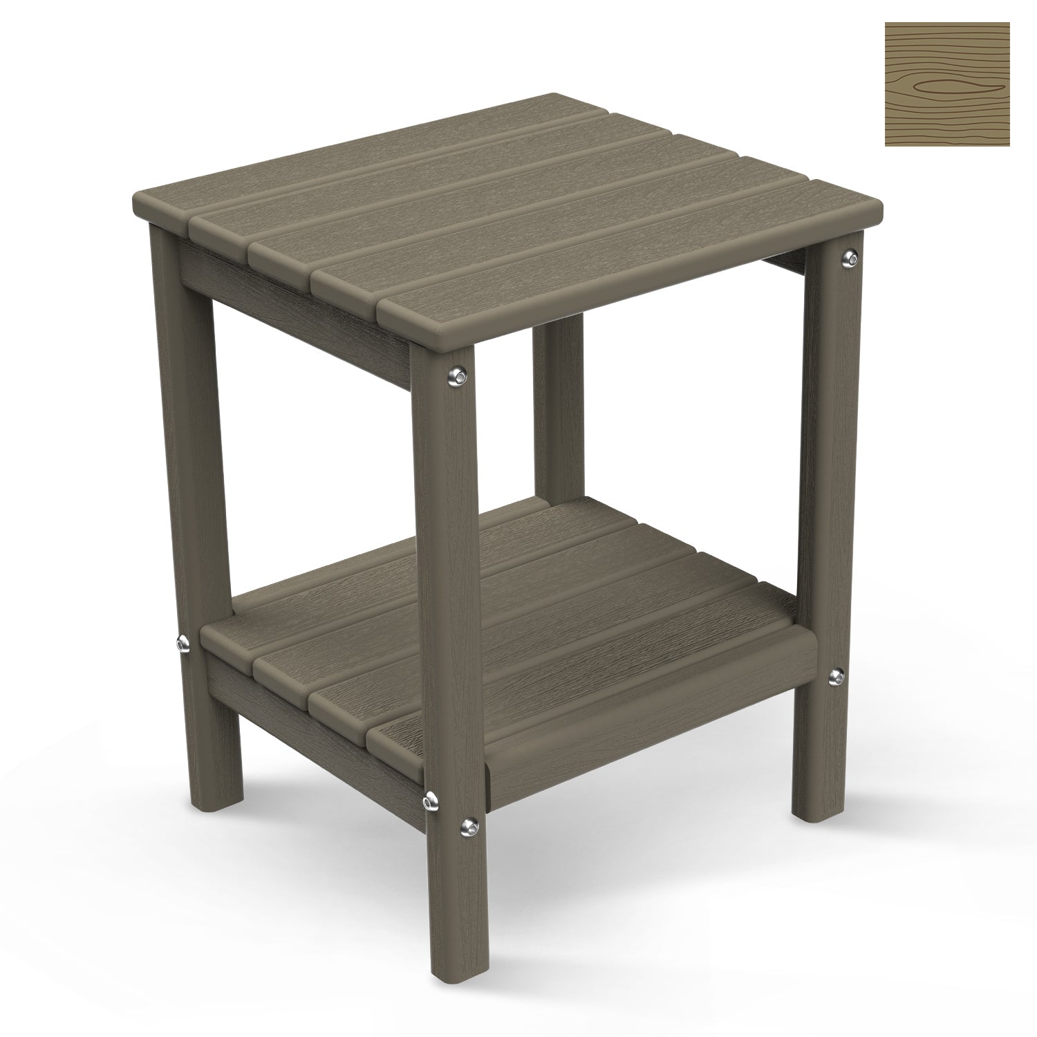 FODINGHILL 2-Tier Outdoor Side Table, HDPE All Weather Adirondack Patio Table with Storage Shelf, Outside End Table for Porch Backyard Indoor, Wood Grain