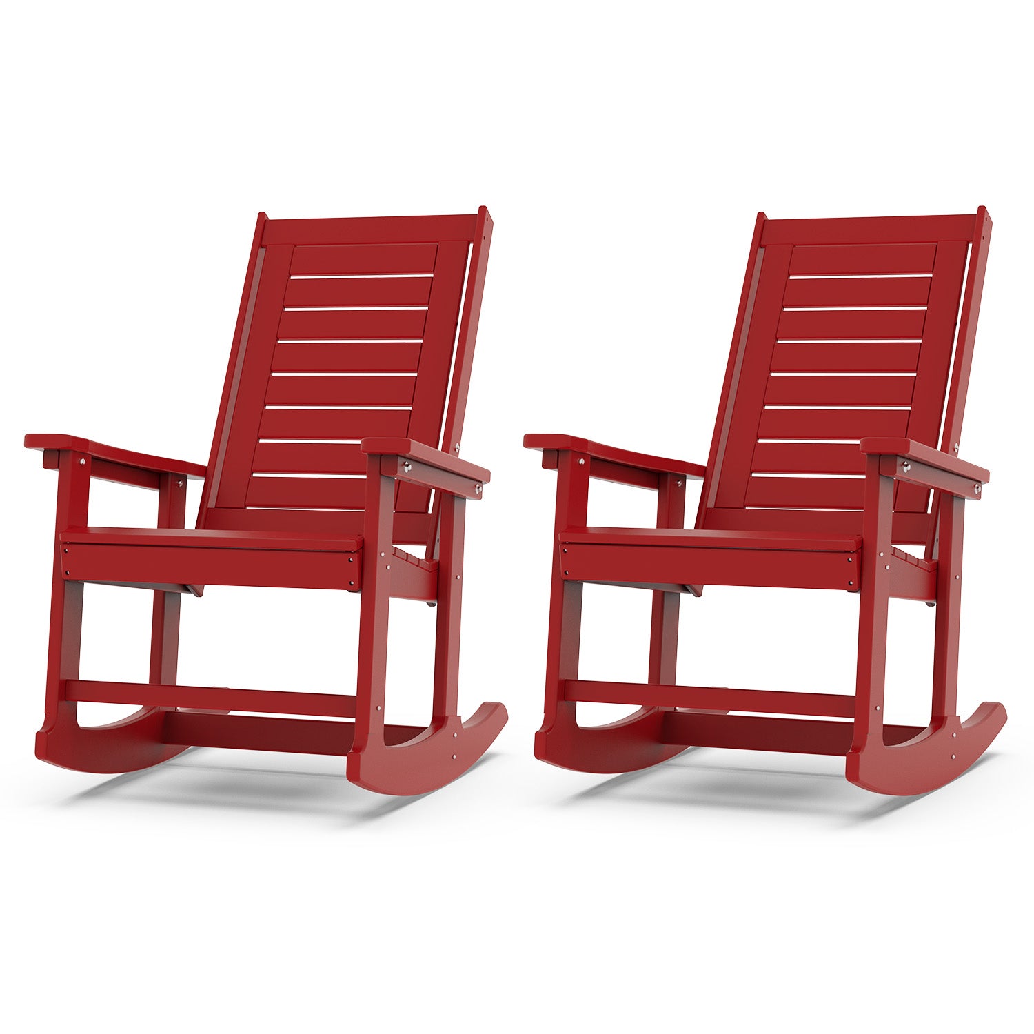 Outdoor Rocking Chair Set of 2, HDPE All Weather Adirondack Oversized Rockers, Porch Rocking Chairs for Patio Outside Backyard Balcony Garden, Red