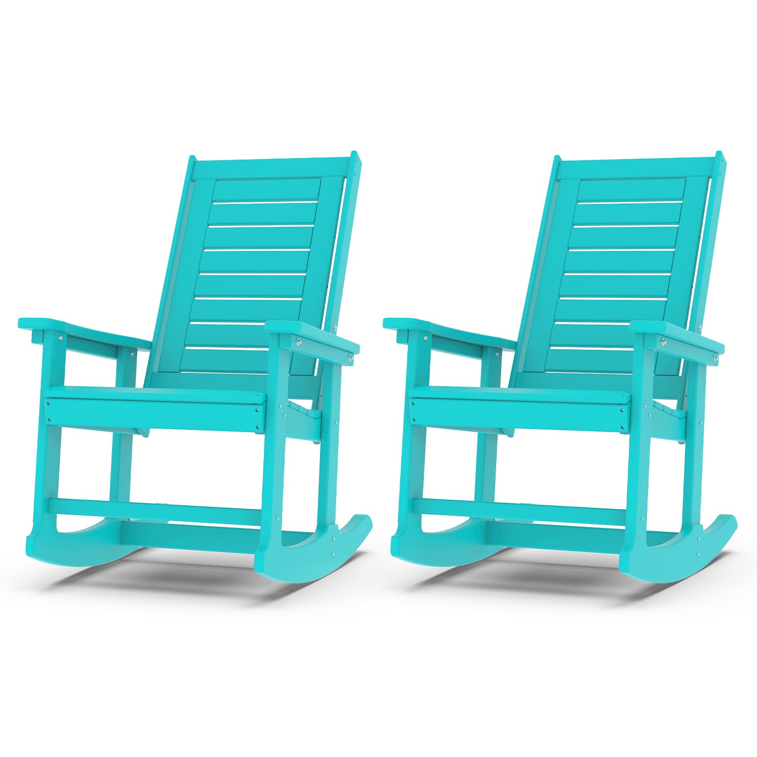Outdoor Rocking Chair Set of 2, HDPE All Weather Adirondack Oversized Rockers, Porch Rocking Chairs for Patio Outside Backyard Balcony Garden, Aqua
