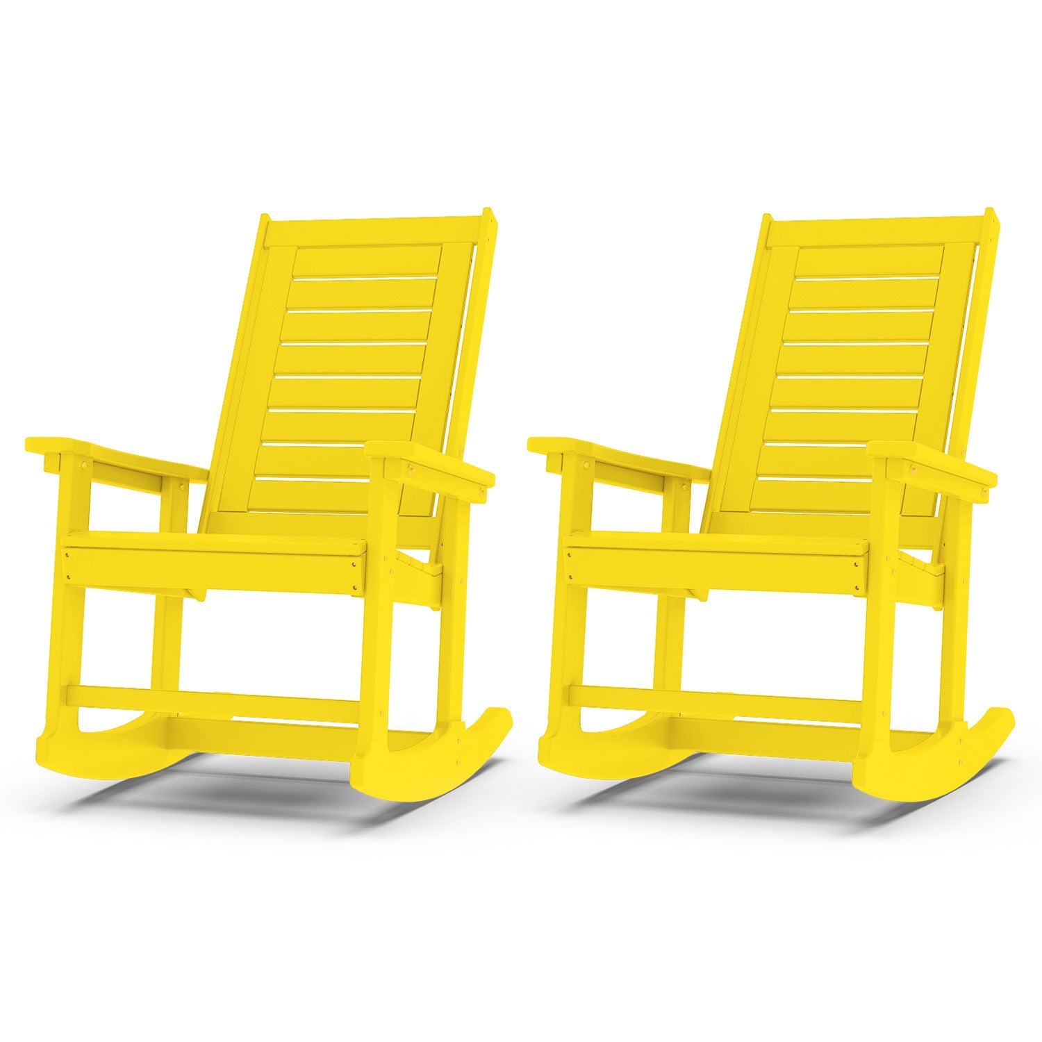 Outdoor Rocking Chair Set of 2,HDPE Oversized Rocking Chair Outdoor,High Back Rocking Patio Chairs for Porch Garden Balcony,Yellow