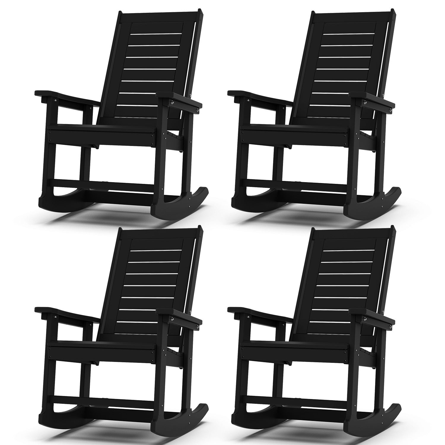 Outdoor Rocking Chair Set of 4,HDPE Oversized Rocking Chair Outdoor,High Back Rocking Patio Chairs for Porch Garden Balcony,Black