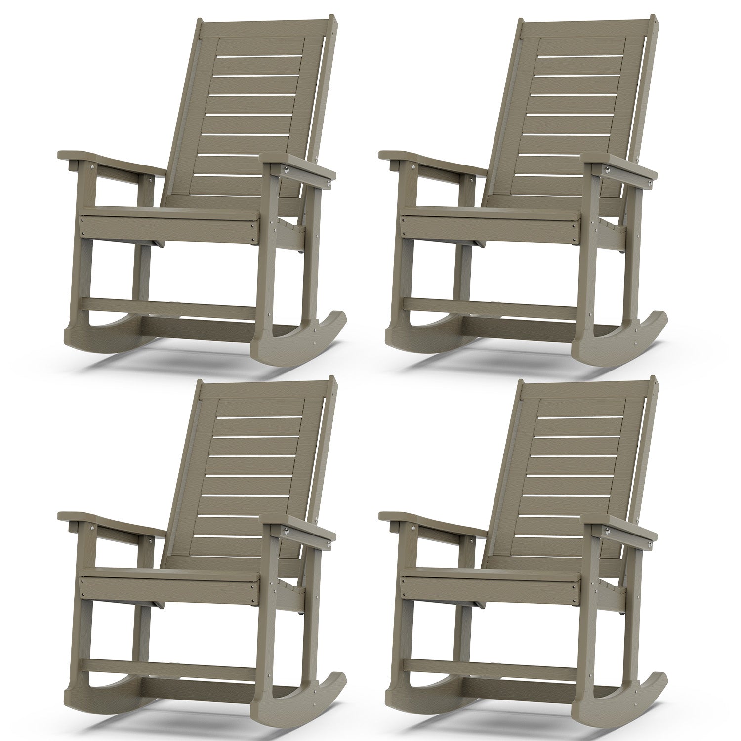 Outdoor Rocking Chair Set of 4,HDPE Oversized Rocking Chair Outdoor,High Back Rocking Patio Chairs for Porch Garden Balcony,Wood