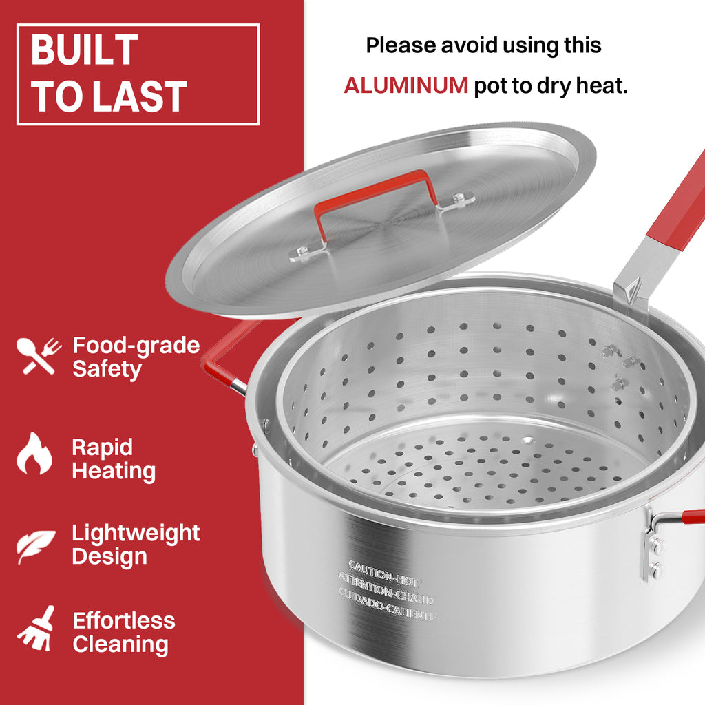 10QT Aluminum Fish Fryer Pot | with Lid & Tong | Deep Fryer with Basket | Indoor & Outdoor Cooking | All-Round Protection | Accessory Gift Pack | Perfect For Boiling ＆ Frying