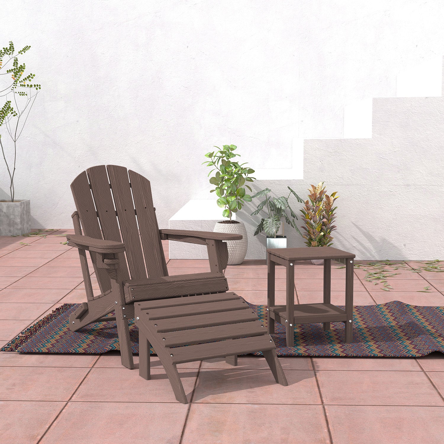 FODINGHILL Adirondack Outdoor Ottoman, HDPE Patio Foot Rest, All Weather Folding Foot Stool for Adirondack Chair, for Patio Backyard Pool Porch Lawn, Brown Wood Grain