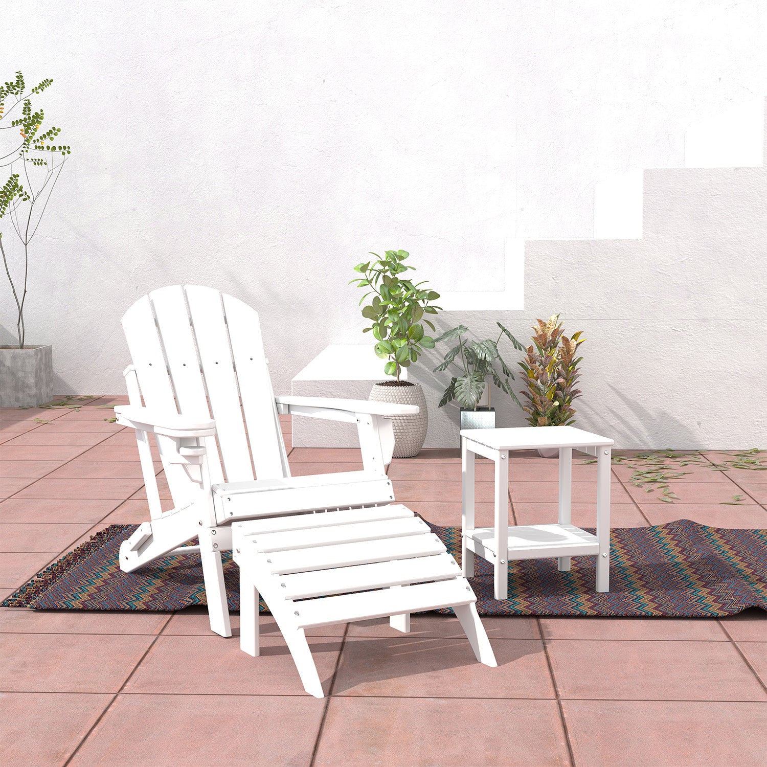 FODINGHILL Adirondack Outdoor Ottoman, HDPE Patio Foot Rest, All Weather Folding Foot Stool for Adirondack Chair, for Patio Backyard Pool Porch Lawn, White